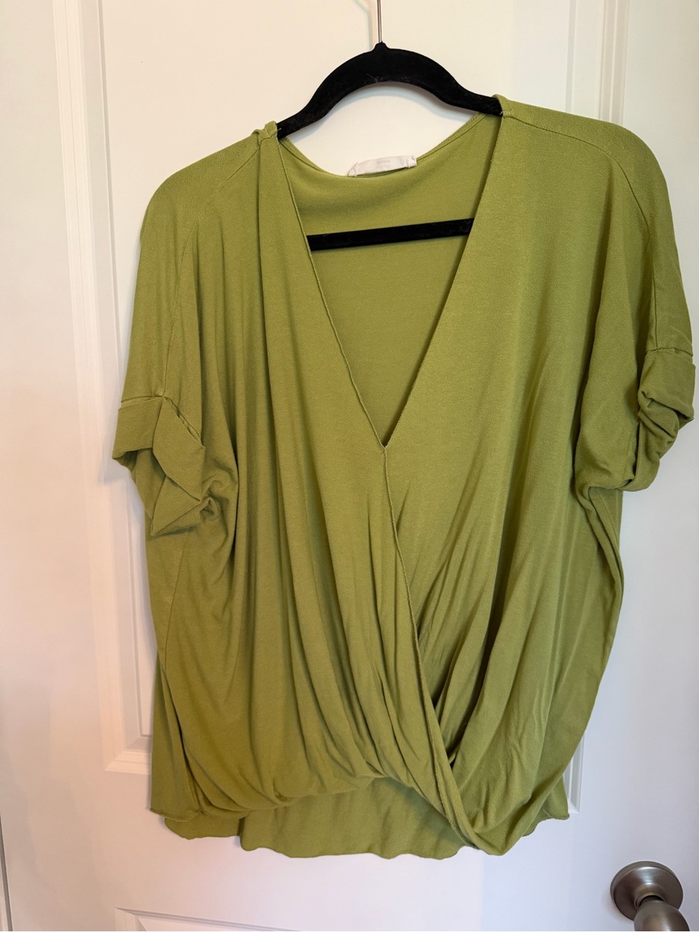 Double Zero Olive Green Surplice V-Neck Drape Top